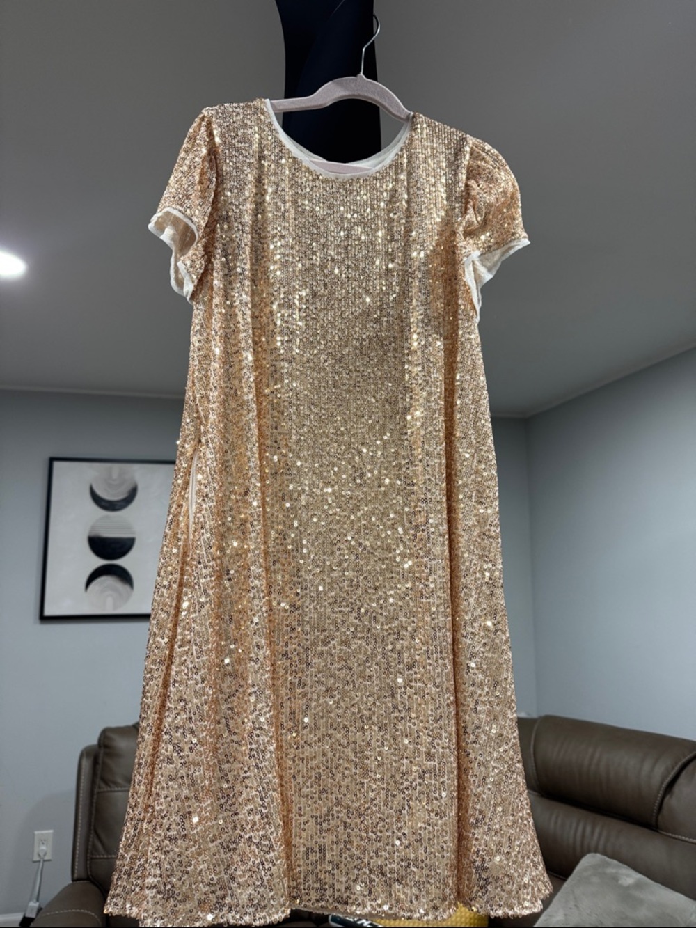 Cat & Jack Gold Sequin Short Sleeve Party Dress